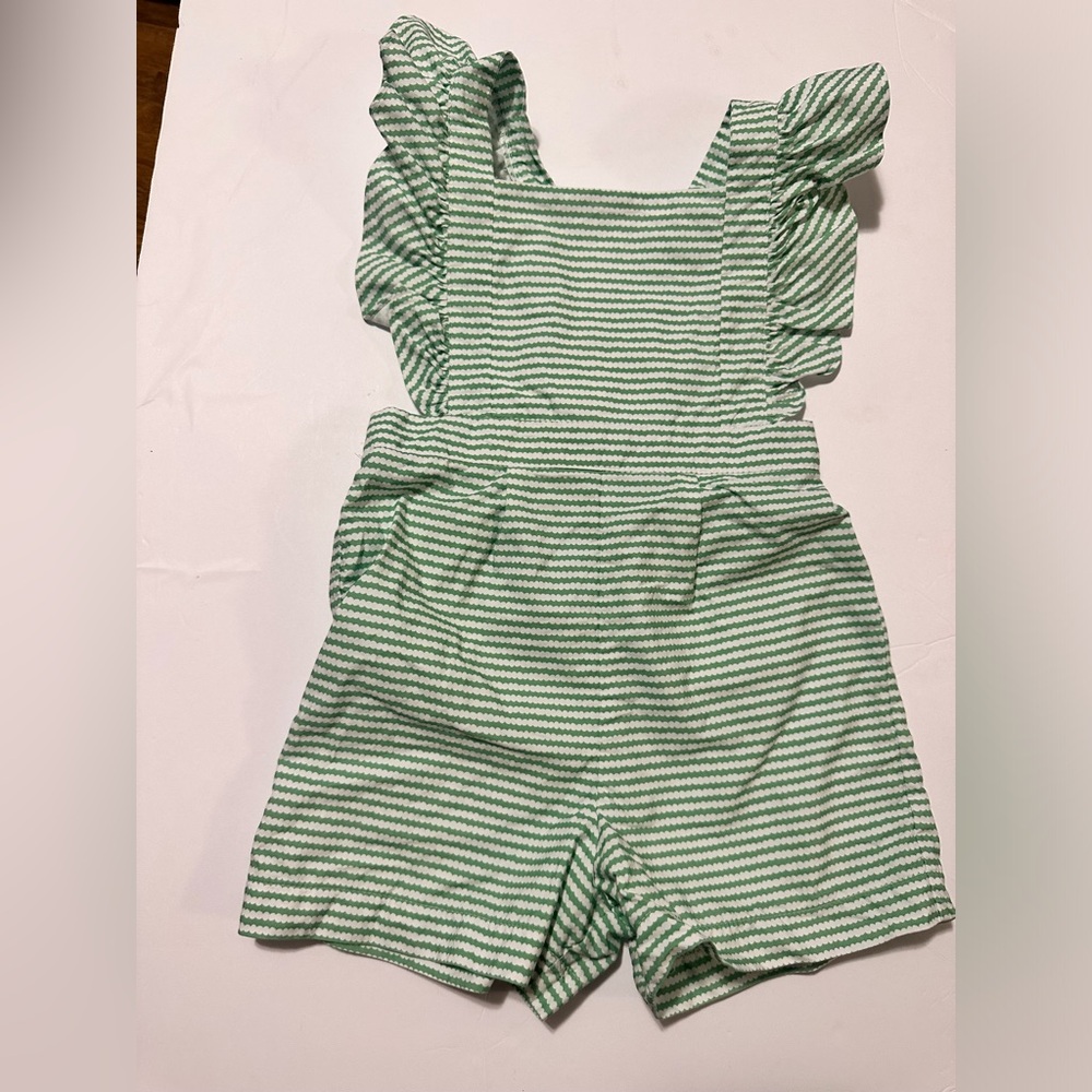 bella bliss 5T Green Striped Ruffle Romper